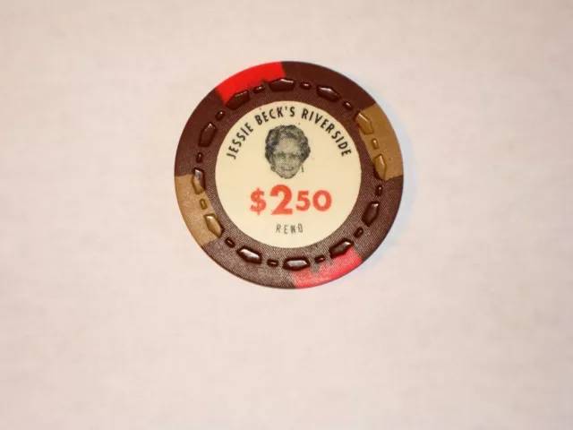 Jessie Beck's Riverside $2.50 Casino Chip Reno NV TCR# N6590 Small Crown Mold