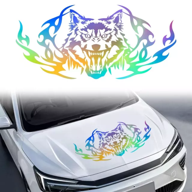 Car Truck SUV Hood Body Vinyl Wolf Logo Fire Print Colorful Decal Emblem Sticker