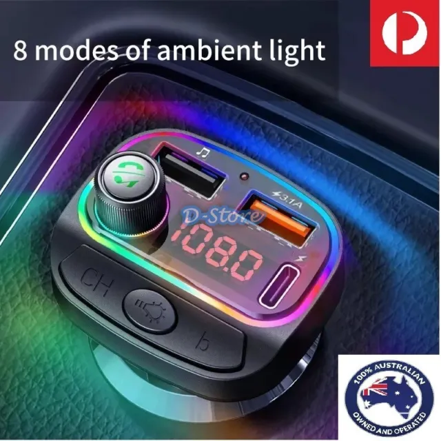 Bluetooth 5.0 FM Transmitter Handsfree USB Charger Car Kit Radio Adapter AU