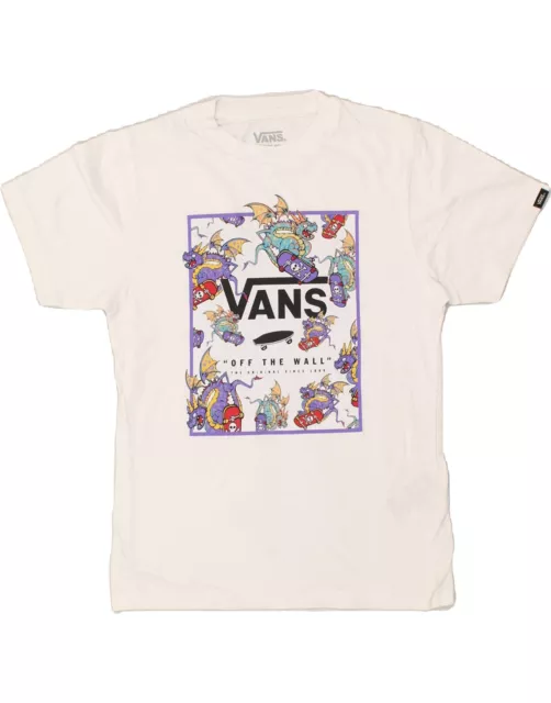 VANS Boys Classic Fit Graphic T-Shirt Top 8-9 Years Small White Cotton AW30