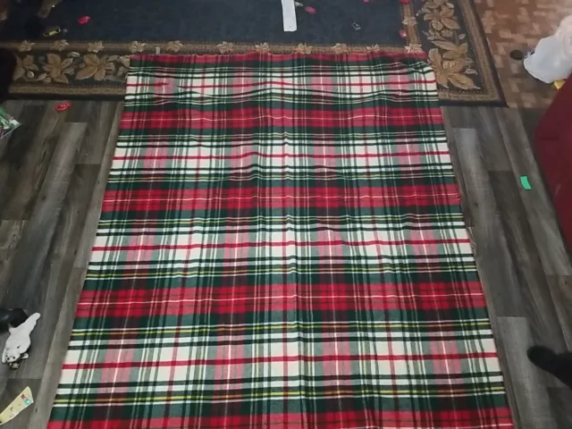 Vintage LL Bean Plaid Red Green Camp Blanket 83x65 Wool 70s 80s Hunting