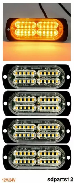 4x Ultra Sottile 20 LED Luci Lampeggianti Anteriori Arancione 18 Funzioni