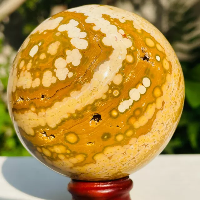459g Rare Natural Yellow Ocean Jasper Quartz Crystal Geode Sphere Ball Healing