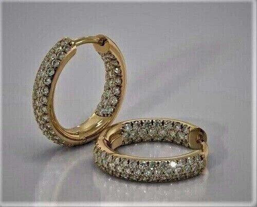 2Ct Round Lab-Created Diamond Huggie Hoop Earrings 14K Yellow Gold Plated Silver