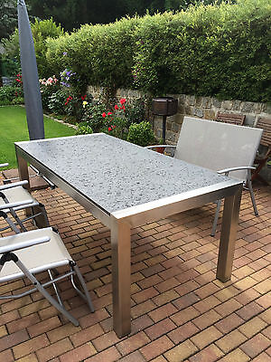 Gartentisch Outdoor-Tisch Terrassentisch Granit Naturstein  Edelstahltisch Stein 6