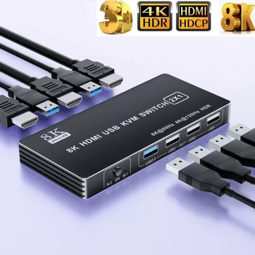 HDMI 2.1 KVM Switch 4K 120Hz HDMI USB KVM Switch 2 Port 4K HDMI KVM Switch Box