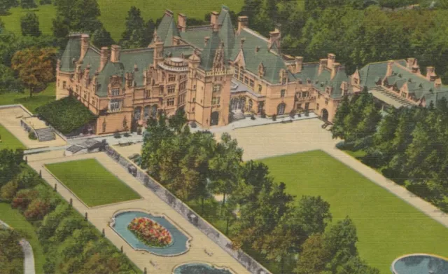 Airplane View of Biltmore House Asheville North Carolina Linen Vintage Post Card