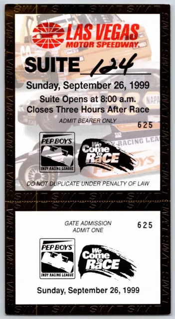 1999 Las Vegas Motor Speedway Indy Racing Vegas.com 500 Unused Suite Ticket