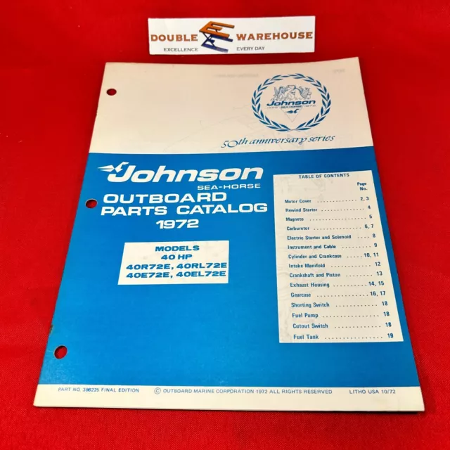 1972 Johnson Sea-Horse 40 HP Parts Catalog 386225 OMC Final Edition Manual