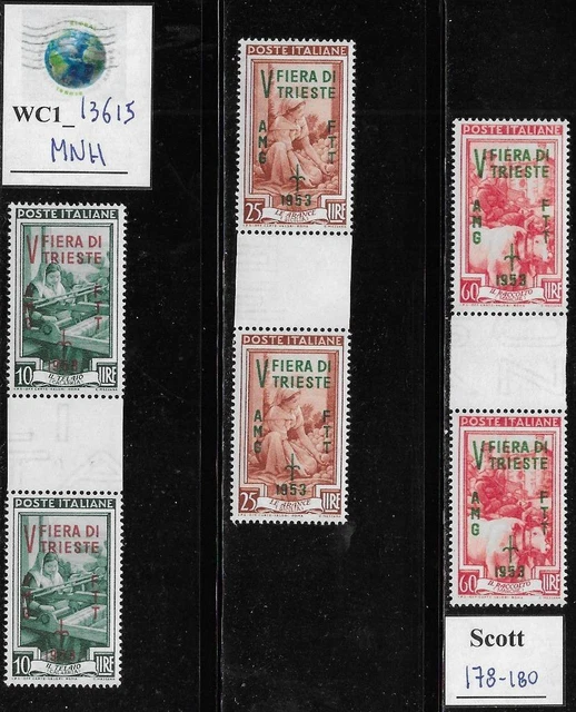 WC1_13615. ITALY: TRIESTE FTT. Gutter pairs 1953 TRIESTE'S FAIR. Sc. 178-80. MNH