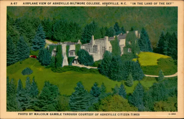 Postcard: A-67 AIRPLANE VIEW OF ASHEVILLE-BILTMORE COLLEGE, ASHEVILLE,