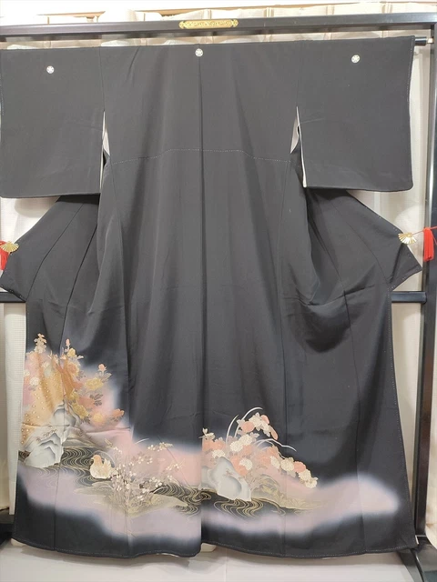 Japanese Vintage Kimono / Tomesode / Silk / Black / Peacock / あ09U05