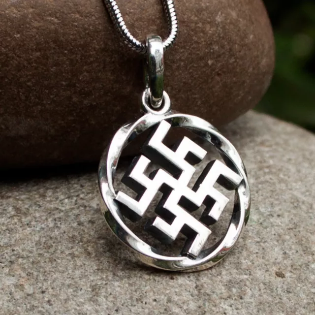 Kolovrat Pendant Necklace 925 Sterling Silver Pagan Slavic Power Amulet Handmade 3