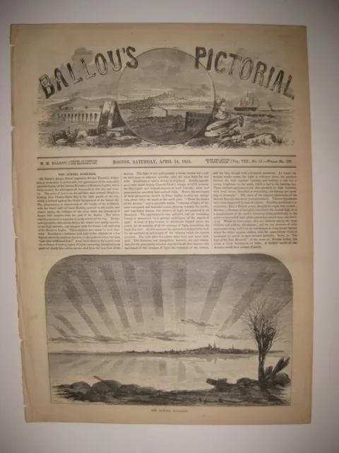 Antique 1855 Aurora Borealis Northern Lights Print Astronomy Boston Dated Fine