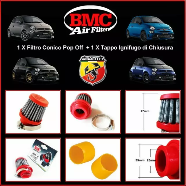 Kit Filtro Conico BMC POP OFF Fiat Abarth 500 - 595 Sfiato Esterno + Tappo 25mm