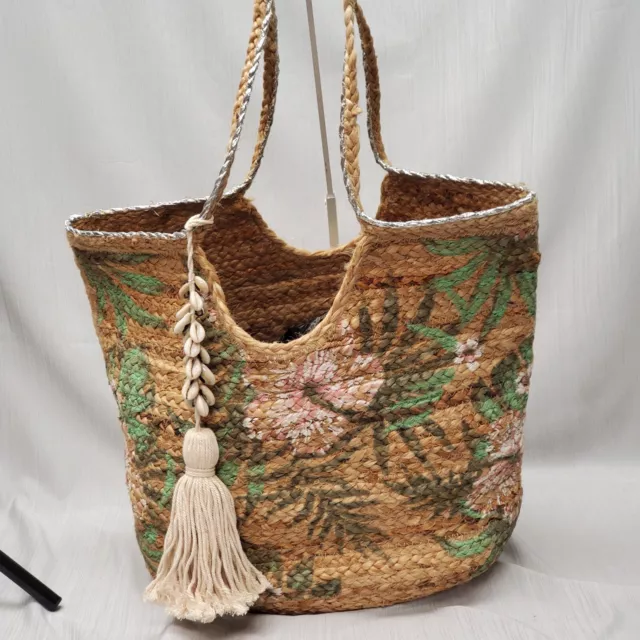 Cierra Lauren Tropical Oasis Jute Bag Boho Shells Tassel Handbag