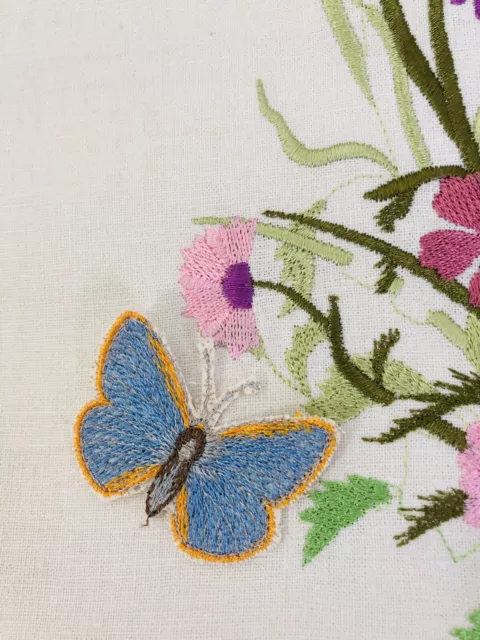 Embroidered Wildflowers￼ Butterfly ￼12” X 16” Cottage Flower Fabric Picture￼