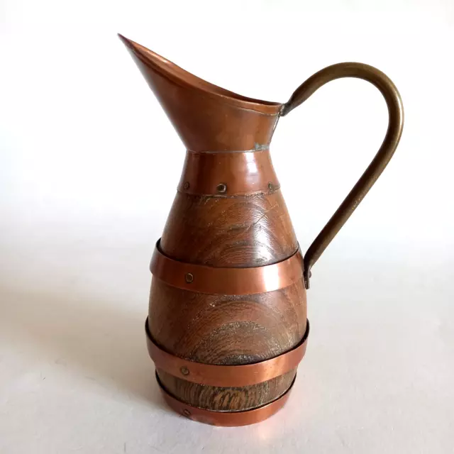 Old Vintage Cider Jug Wine Small Wood Oak French Red Copper Straps/Nice 1930-50 2