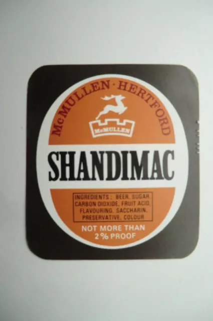MINT McMULLEN HERTFORD SHANDIMAC BREWERY BEER BOTTLE LABEL