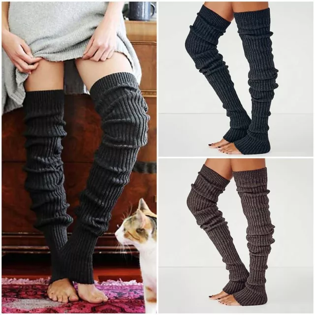 Women Winter Long Warm Leg Warmers Knitted Crochet Thigh High Long Bubble Socks