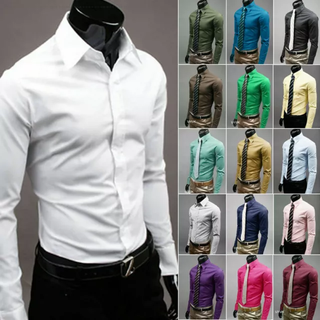 MEN'S SLIM FIT Button Shirts Long Sleeve Casual Business Formal Dress ...