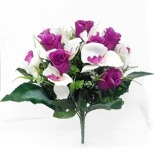 Beautiful Large Artificial Flower Rosebud And Orchid Mixed Bush