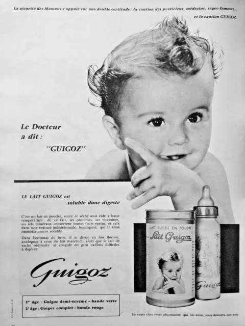 1961 Guigoz Half Skimmed Sweet Milk Powder Press Advertisement - Baby Bottle