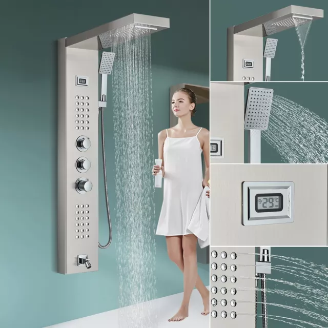 Panel de Ducha Moderna Acero Inoxidable Columna de Hidromasaje Para Baño Níquel