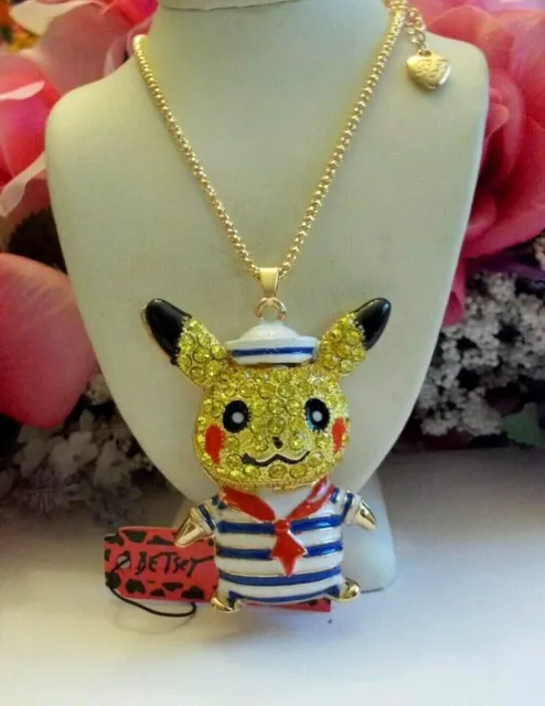Betsey Johnson Cute Crystal With Enamel Sailor Mouse Pendant Necklace