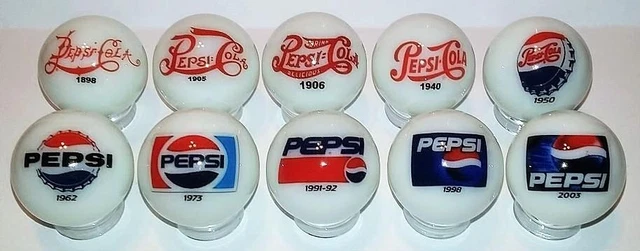 Set of 10 History of Pepsi Cola 1" Glass Marble With Stands