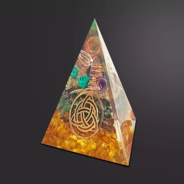 Triquetra Stages of Life Healing Reki Pyramid Orgon Gemstone with Tiger Eye Jade