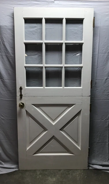 VTG Solid Wood Dutch Door 9 Lite 36x80 Shabby White Cottage Entryway Old 554-23B