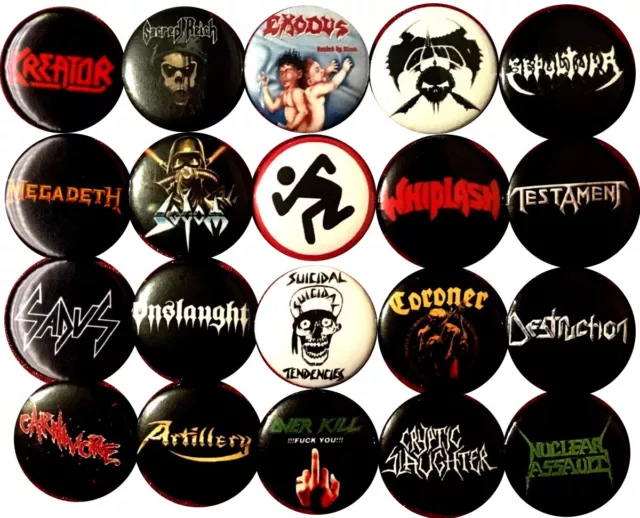 20 X Black Metal band buttons (25mm, 1 inch, pins, heavy metal, badges)