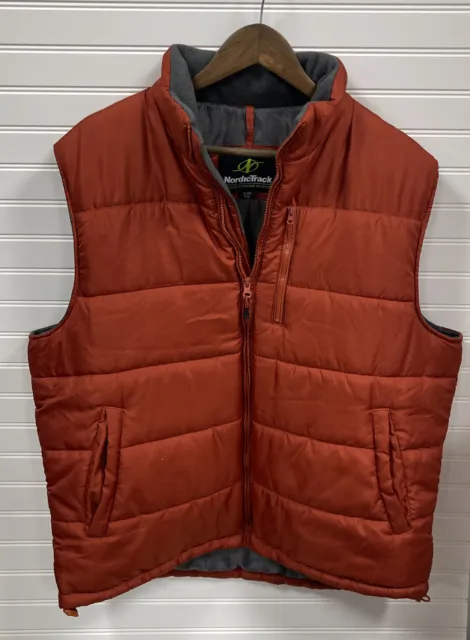 Nordic Track Orange Puffer Vest Full Zip Drawstring Mens Size XL Extra Large
