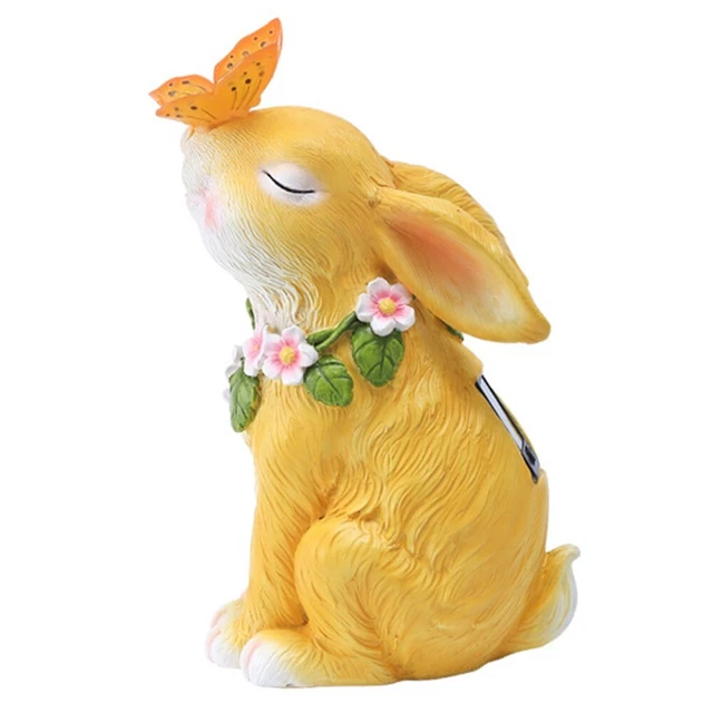 Solar Resin Rabbit Sculpture Lamp Light Outdoor Figure Waterproof Balcony Decor