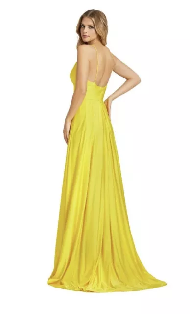 Ieena For Mac Duggal Sunshine Yellow V-Neck High Slit Sleeveless Gown 2 $338 2