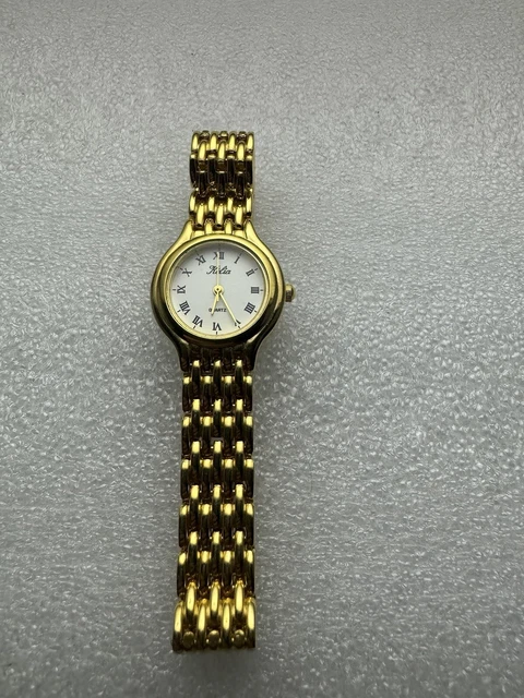 Montre Femme KELIA à Quartz - Boîtier Plaqué Or, Bracelet Cuir Marron - Très Bon état, Fonctionne Parfaitement