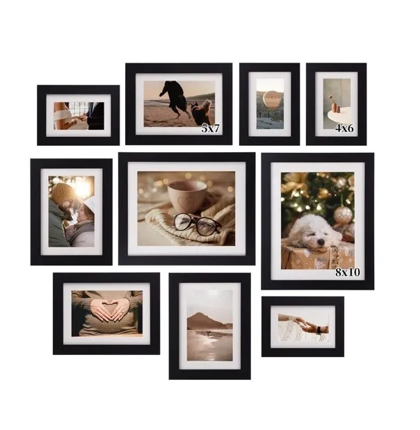 10 PCS Photo Black Frames Set Wood Home/Wedding Decor Wall Hang Gallery Collage