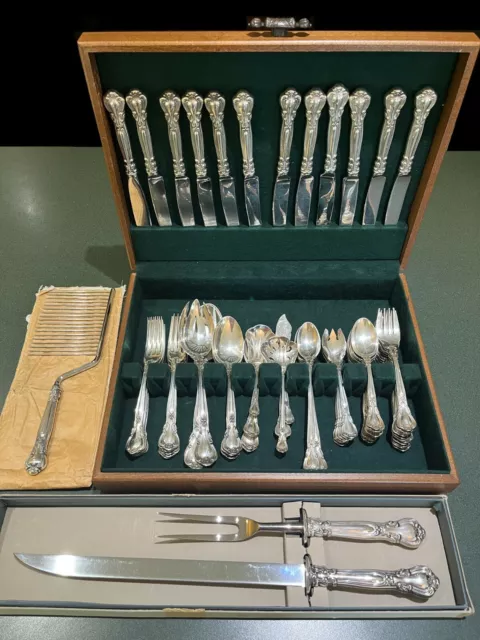 Gorham Chantilly Sterling Silver Flatware, 80 pieces, 12 place settings +, Case