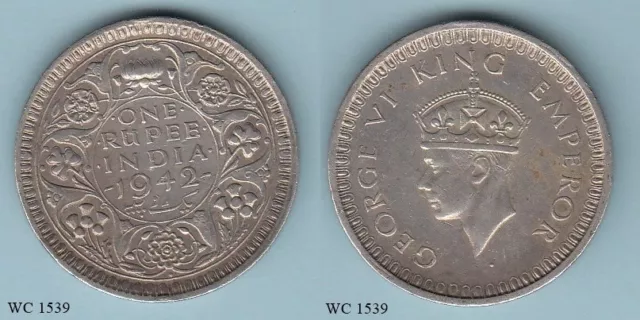 British India 1 Rupee 1942 (George VI) Silver Coin