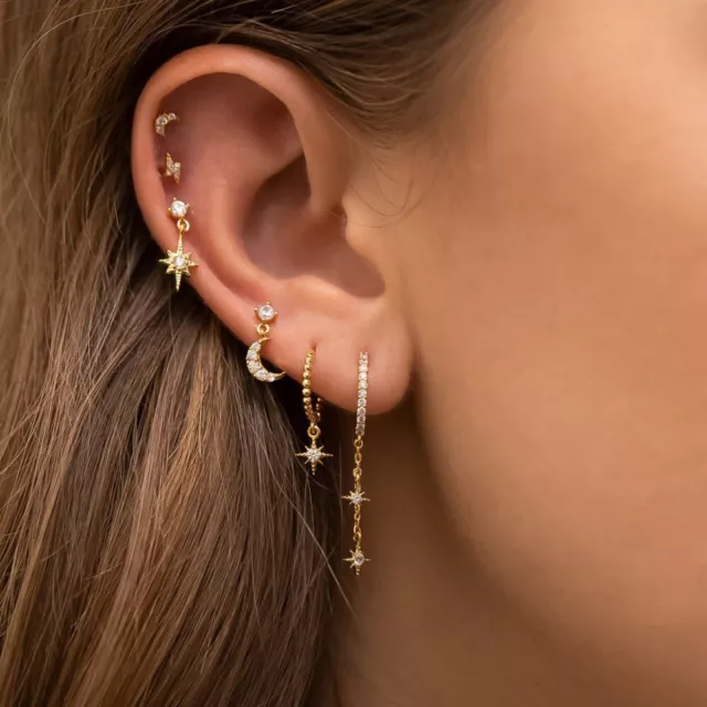 Cubic Zirconia Stainless Steel Pendant Cartilage Earring Chain Hoop Earring