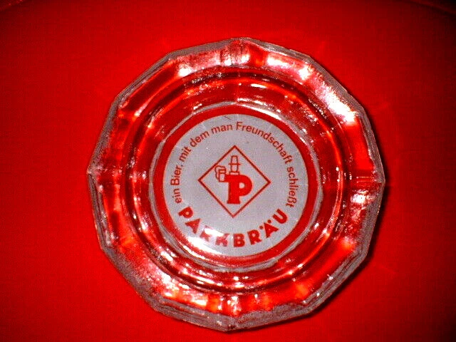 Alter schwerer Glas-Aschenbecher - Parkbrauerei Pirmasens Parkbräu - Werbung