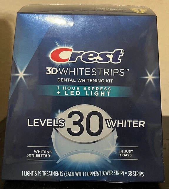 CREST 3D WHITE Strips 1Hour Express + LED Light Whitening Kit 30