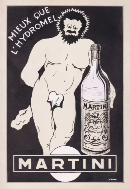 Martini Reklame Werbung Ad Alkohol drink Cocktail Zeichnung dessin R. Vion 1953