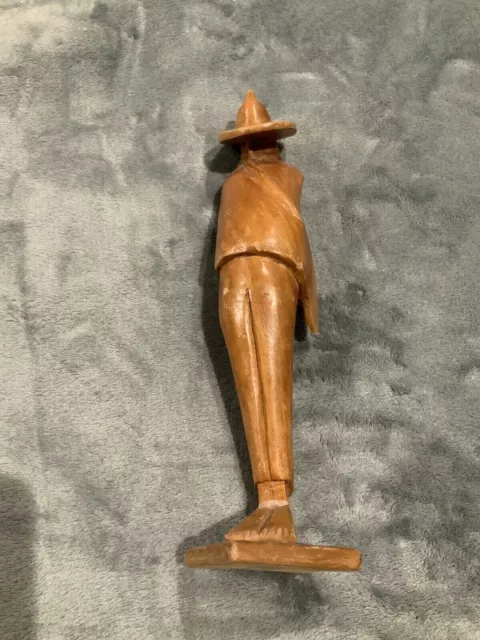 Vintage Mexican Hand Carved Wood Man Wearing Sombrero, Hand Numbered