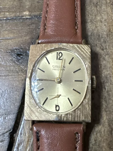 Nice! Vintage Men’s Gruen Precision Swiss Watch 10k gold fil unique deco working