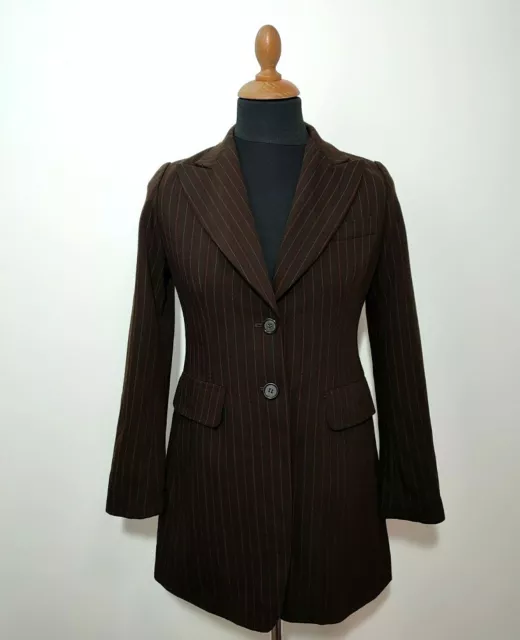 Vintage Donna Karan DNKY Blazer Jacket  Striped Wool 4/S Brown Women Retro 90s