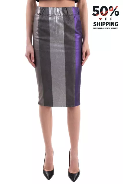 RRP€185 MANILA GRACE Pencil Skirt Size IT 42 Metallic Coated Stripes