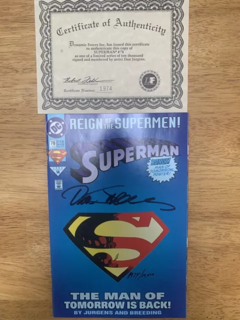 DC Comics Superman Reign of the Supermen #78 June 1993 - Dan Jurgens Signed COA