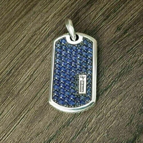 2Ct Round Sapphire Lab Created Dog Tag Pendant 14k White Gold Plated- Free Chain
